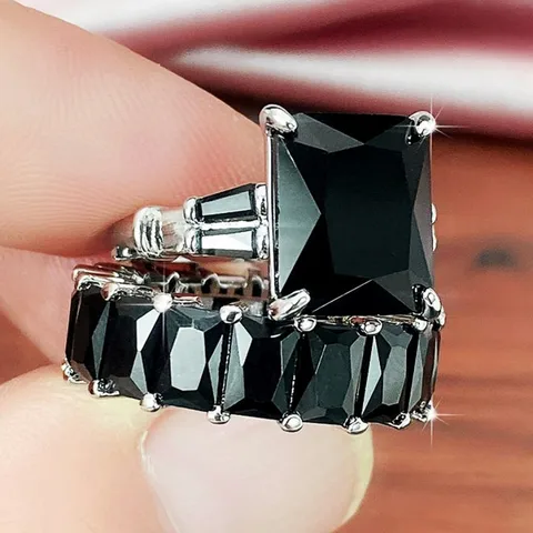 Набор Колец Huitan с белым/черным фианитом для женщин, полный квадратный Фианит, Обещание Кольца для свадебной вечеринки, ювелирные изделия