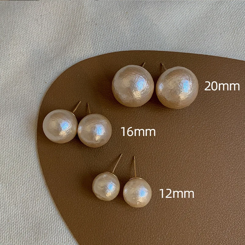 

925 Silver Needle Retro French Mona Cotton Pearl Earrings for Women Large Stud Temperament Gentle Stud Korean Fashion Jewelry