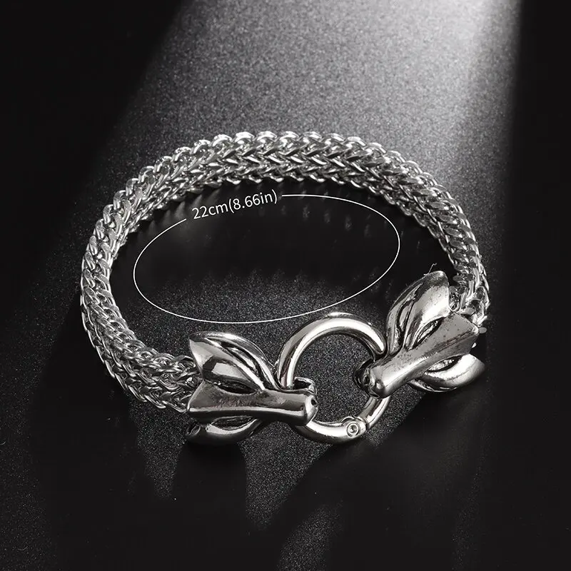 Браслет мужской из нержавеющей стали с двойной лисьей головой ювелирное изделие