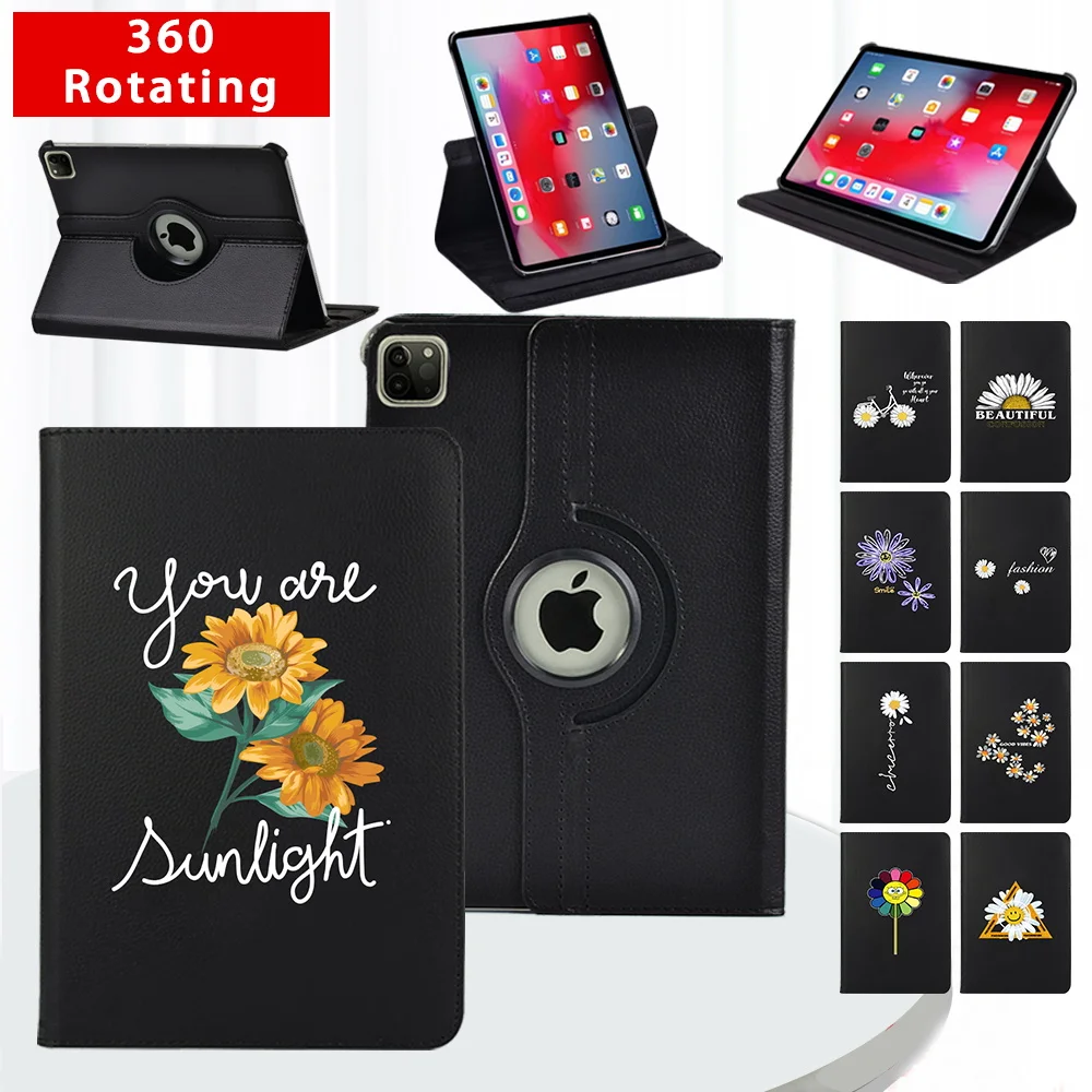 

Smart Tablet Case for Apple Ipad Air 1/Air 2/Air 3 10.5/Air 4 10.9/Air 5 360 Rotating Bracket Daisy Print Stand Leather Cover