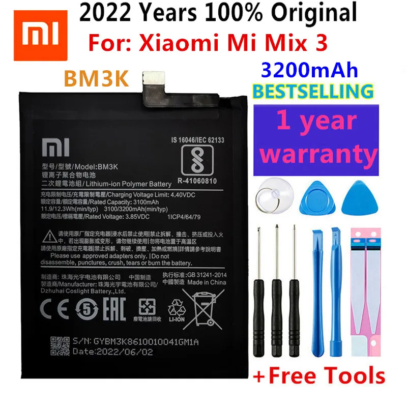 

100% Orginal Xiaomi Phone Battery BM3K 3200mAh High Quality Replacement Battery for Xiaomi Mi Mix 3 Mix3 Batteries +Tools Kits