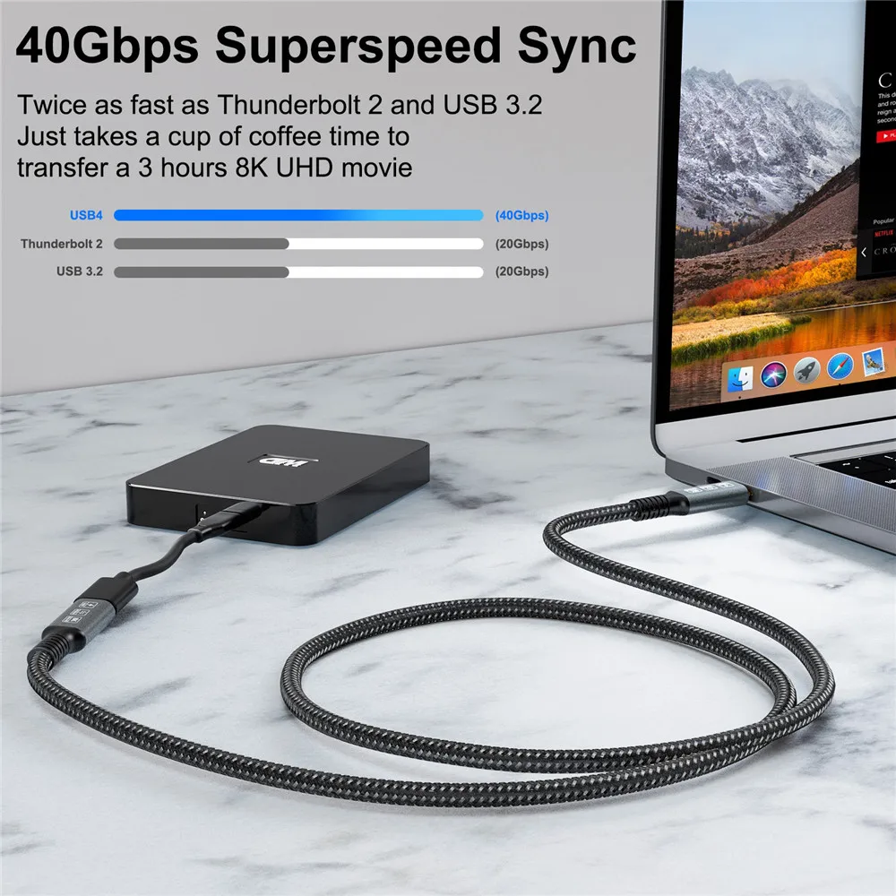 Удлинительный кабель USB Type-C 40 Гбит/с 100 Вт 8 к |