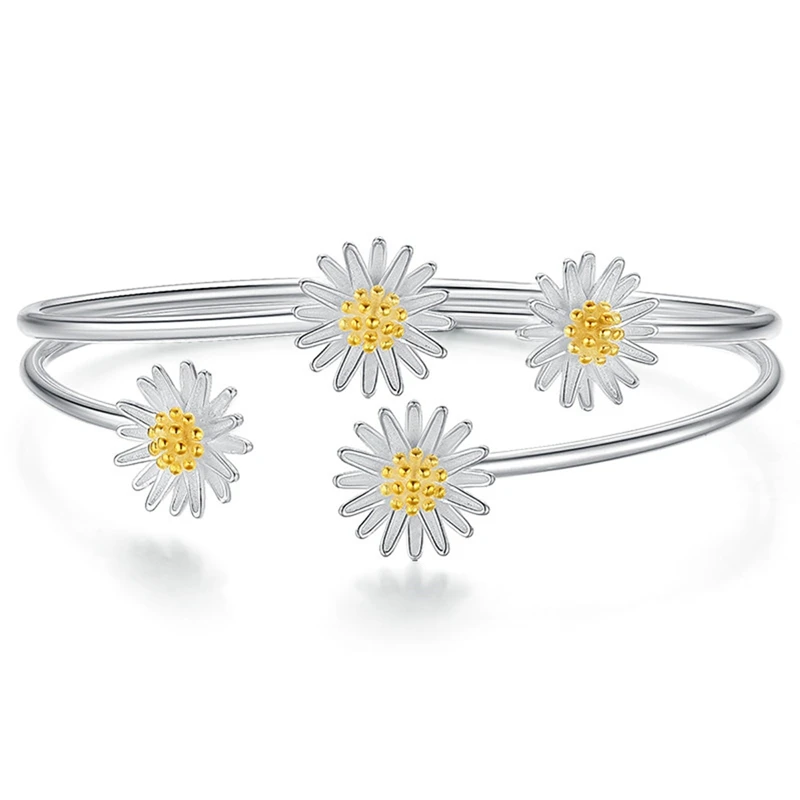Silver Color Daisy Flower Charm Bracelet & Bangle for Women Elegant Little Sunflower Bracelets Wedding Party Jewelry Браслет