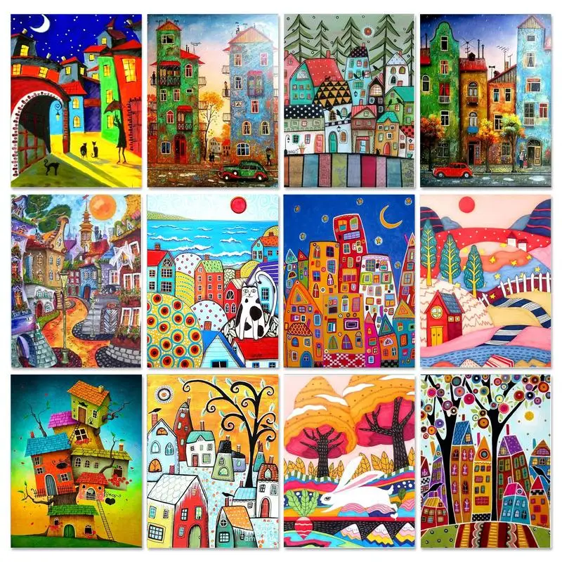 GATYZTORY Cartoon City DIY Oil Painting by Number Kit Picture Paint for Adults Kids Arts Craft for Home Wall Decor 50x65cm