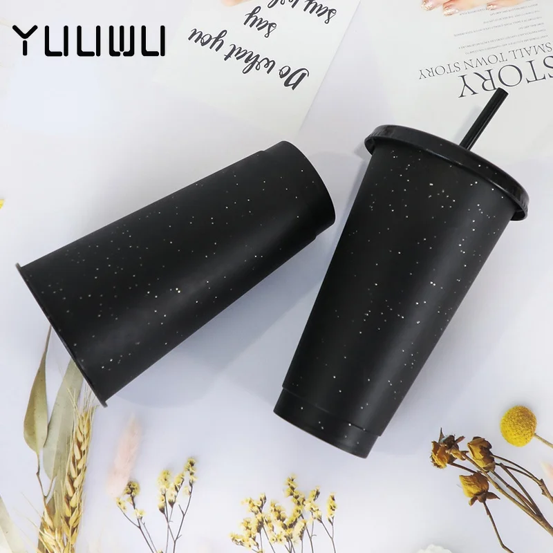 

700-800ml Drink Change Color Straw Mugs with Lid Plastic Tumbler Matte Coffe Bottle Cup Food Grade PP Plastic Reusable Cups