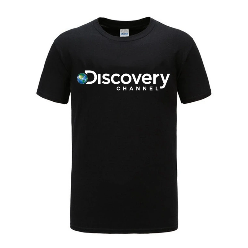 

cotton black T-shirt Trendy Cool Top Men's New Discovery Channel Logo Men's summer T-Shirt black tops drop shipping