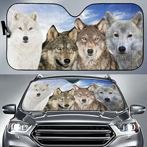 

Funny Wolf Family Wolf Lover Car Sunshade, Front Window Sun Cover for Wolf Lover, Wolf Auto Sunshade for Car Decor, Car Windshie