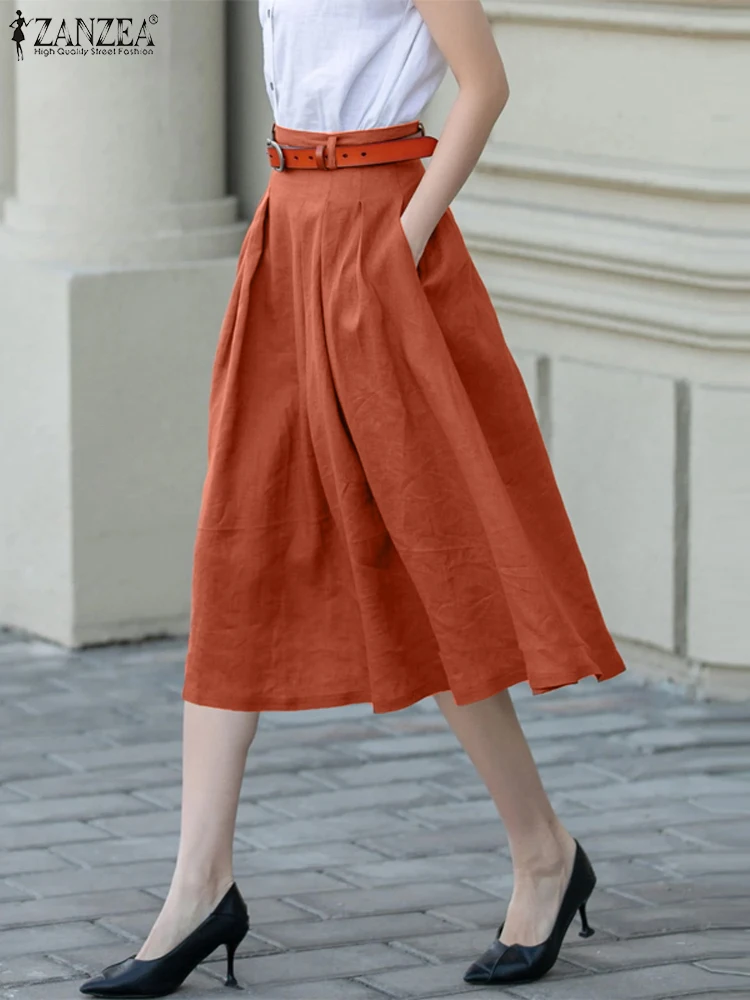 ZANZEA женские однотонные повседневные юбки трапециевидной формы Jupes 2024 корейская