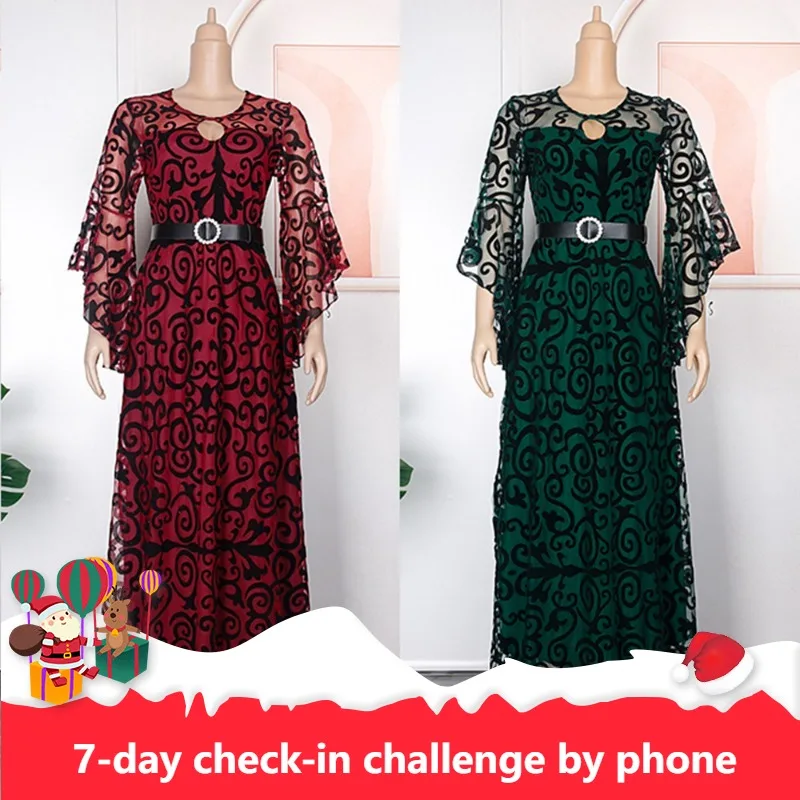

Dubai African Chiffon Dresses For Women 2023 Summer Ruffle Sleeve Robe Muslim Abaya Dashiki Print Plus Size Africa Clothing