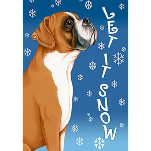 Boxer Fawn Uncropped Let It Snow Flag