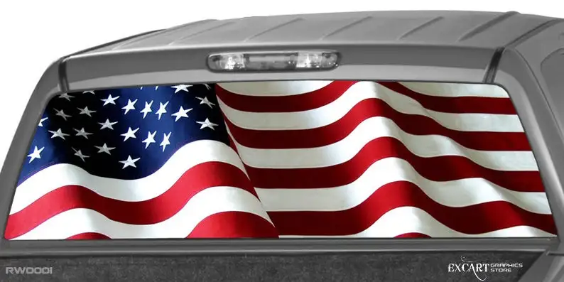 

AMERICAN FLAG banner stars Rear Window Graphic Decal Tint Perf Sticker for Truck perforated vinyl