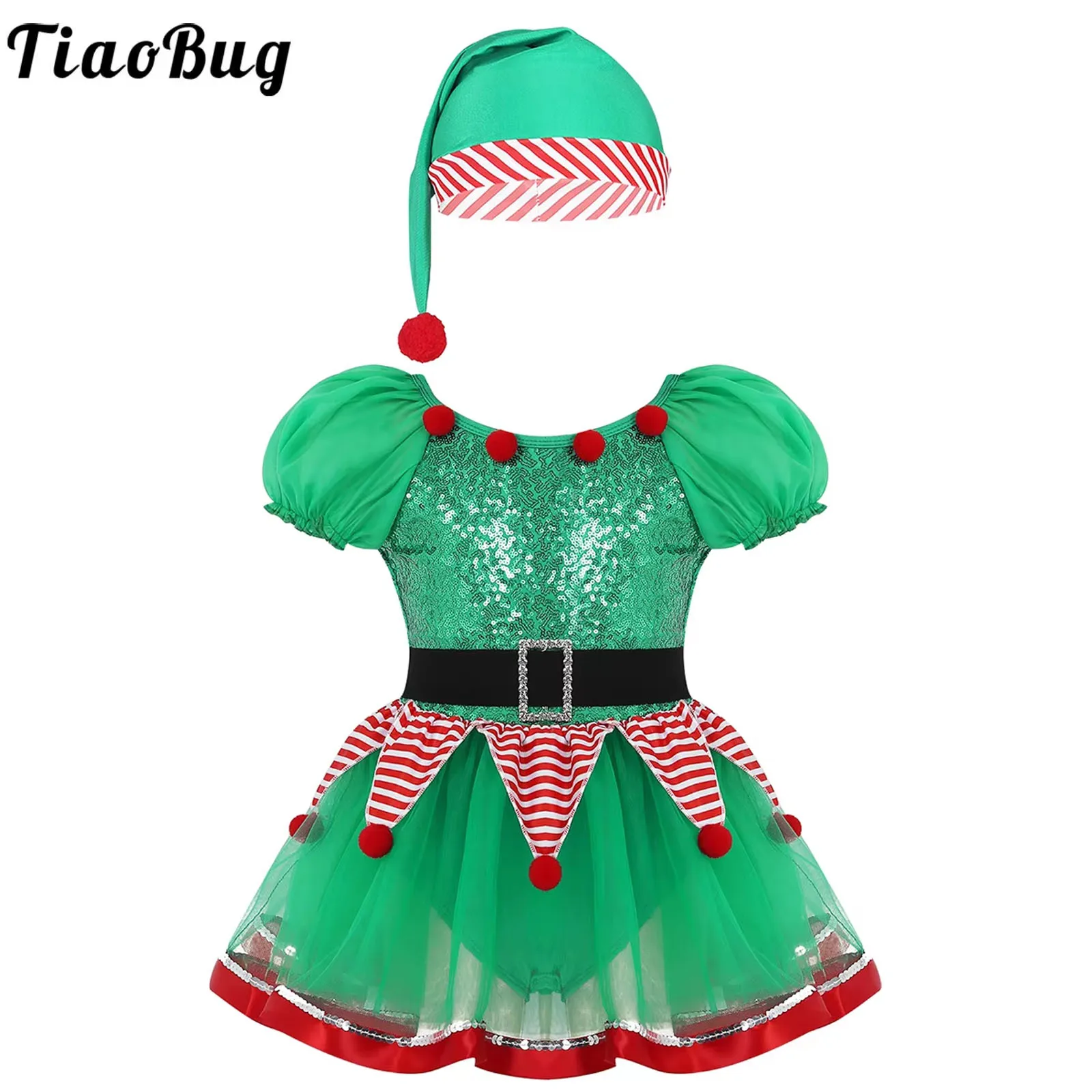 Рождественский костюм эльфа для девочек наряд Санта-Маленького помощника