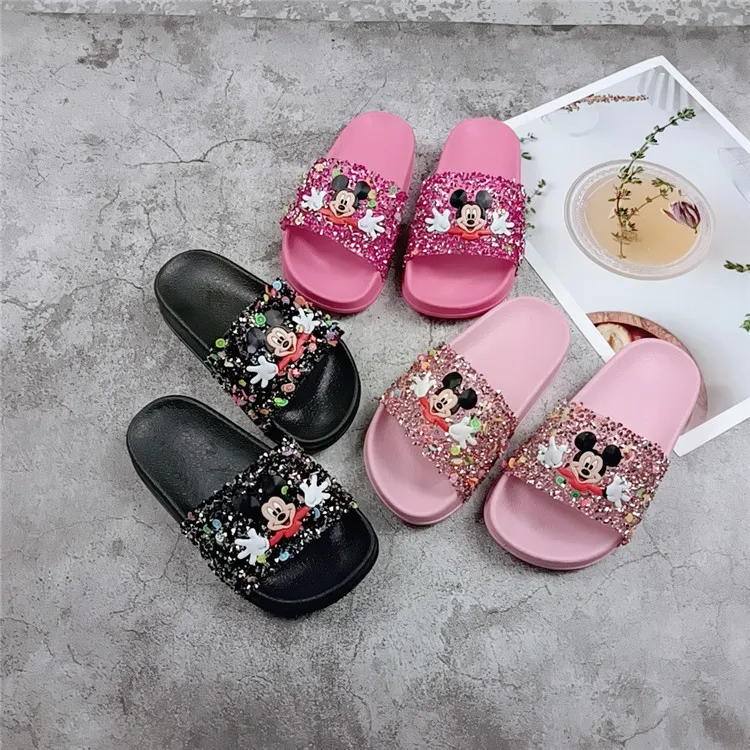 Disney Mickey Mouse Cute Cartoon Children's Slippers Summer Girls Non-slip Soft Bottom Kids Baby Sandals And Slippers