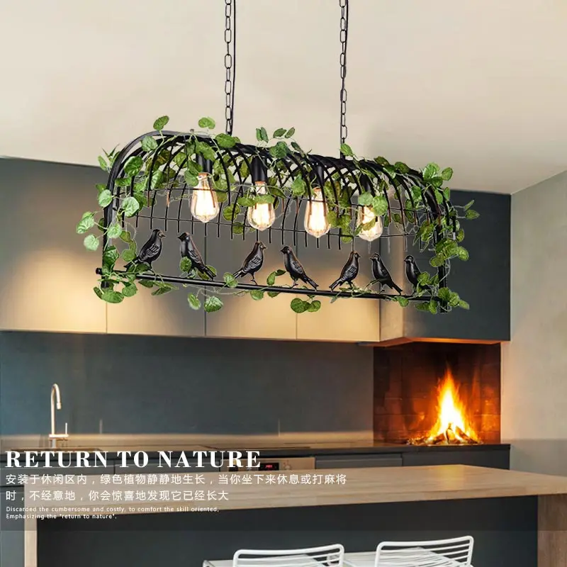 

Retro Iron Art Bird Cage Pendant Light for Kitchen Island Dining Restaurant Creative Chandelier Garland Garden LED Hanging Lamp
