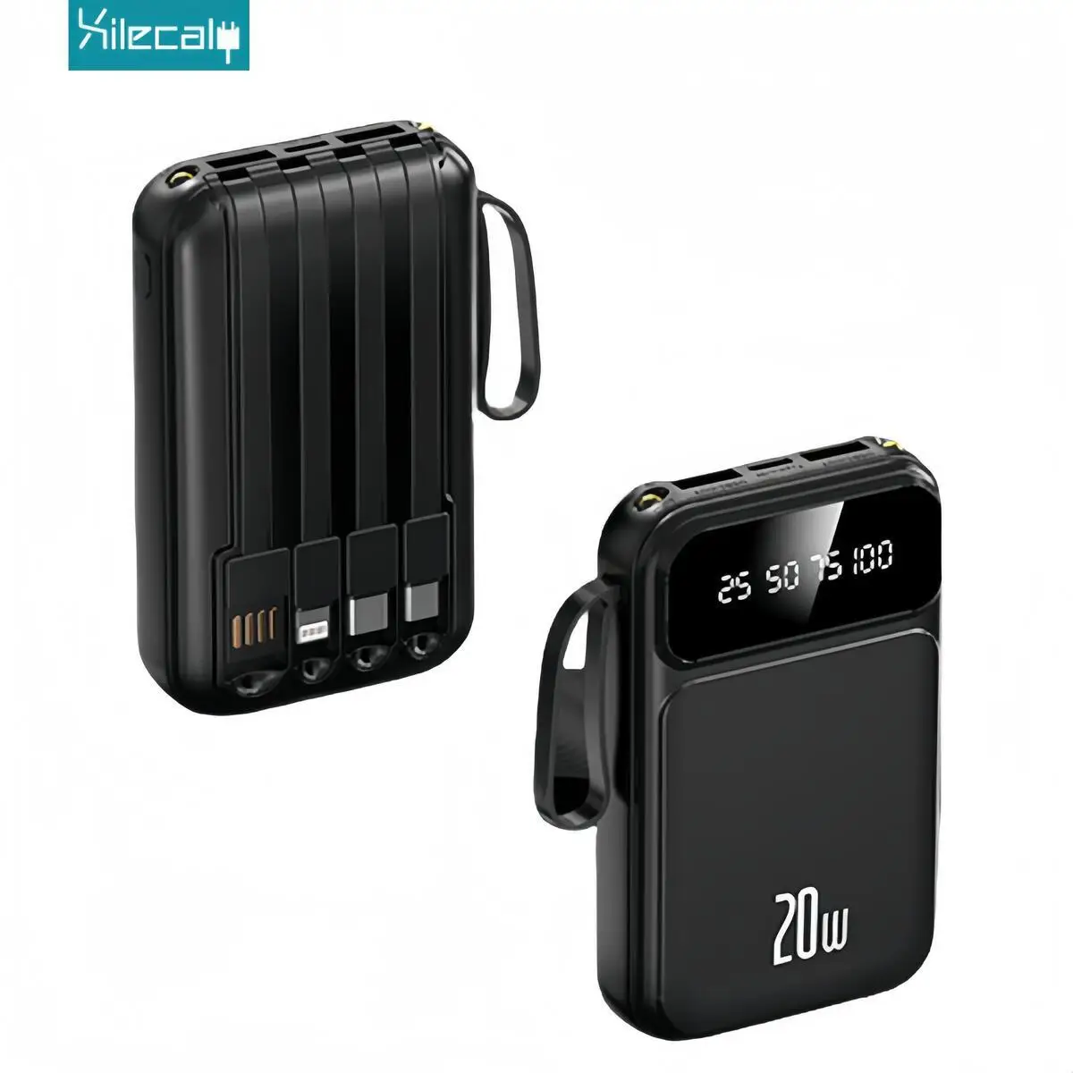 20000mAh 4 in1 内蔵ケーブルパワーバンク、22.5W 高速充電ポータブル充電器、iPhone Samsung 用超スリム外部バッテリー