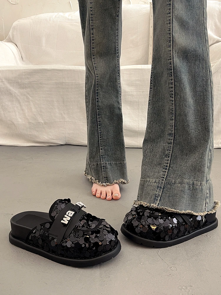 Мюли женские 2024 туфли лоферы дамские тапочки закрытый носок мягкая обувь на