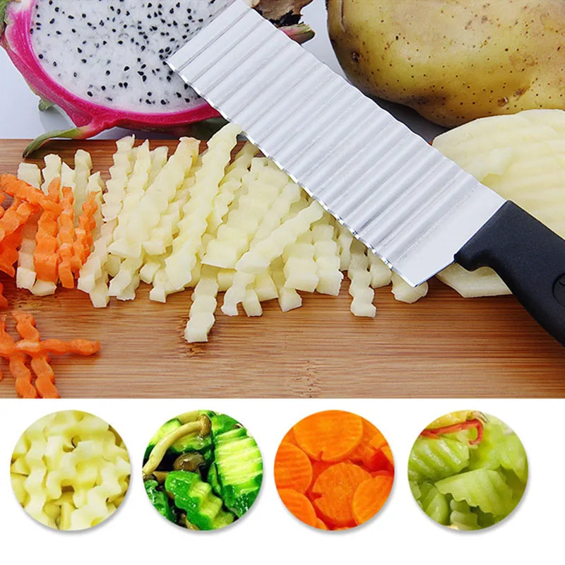 

Слайсер из нержавеющей стали для картофеля, волнистый нож для резки теста, овощей, фруктов, картофеля, измельчитель, фри