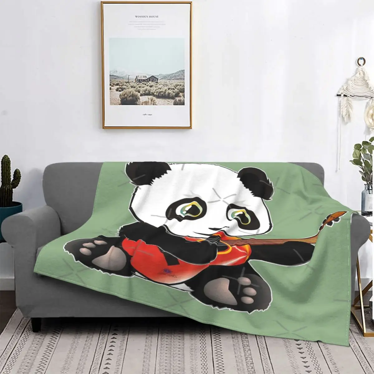 

Manta de guitarra de bebé Panda, colcha de cama a cuadros, funda de sofá, manta Kawaii, textil para el hogar de lujo