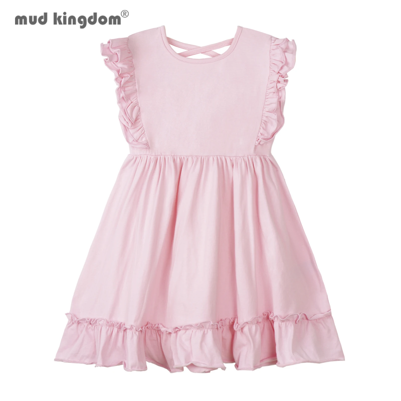 

Mudkingdom Cute Big Girls Dresses Ruffle Plain Sleeveless Dresses for Girl Clothes Lace Backless Cotton Stripe Toddler Clothing