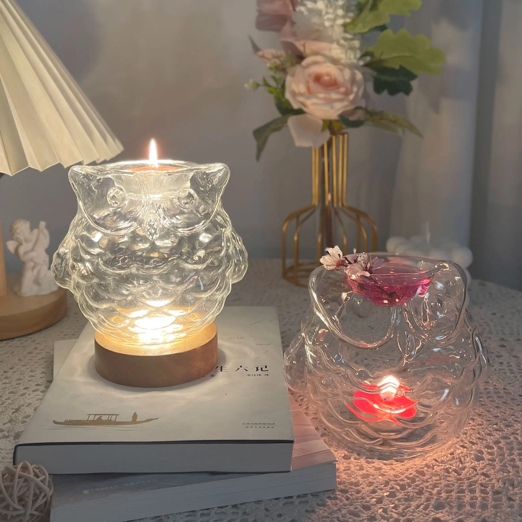 

Owl Shaped Glass Scented Candle Incense Incense Burners Aromatherapy Oil Lamp Indoor Purification Candle Aromatherapy Stove