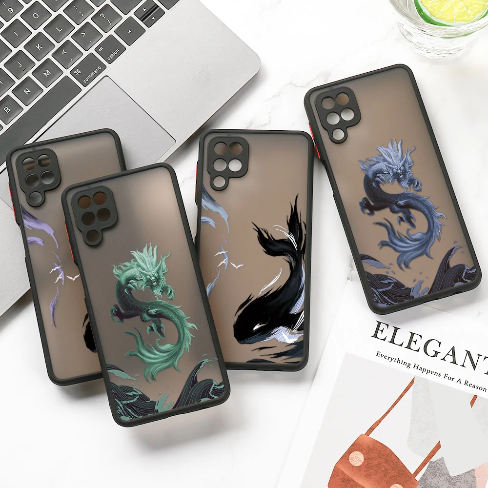 

A52S 5G Case For Samsung A13 Case A53 A10 A11 A12 A21S A23 A31 A32 A50 A51 A52 A70 A71 A72 A73 A03S Dragon and Fish Matte Covers