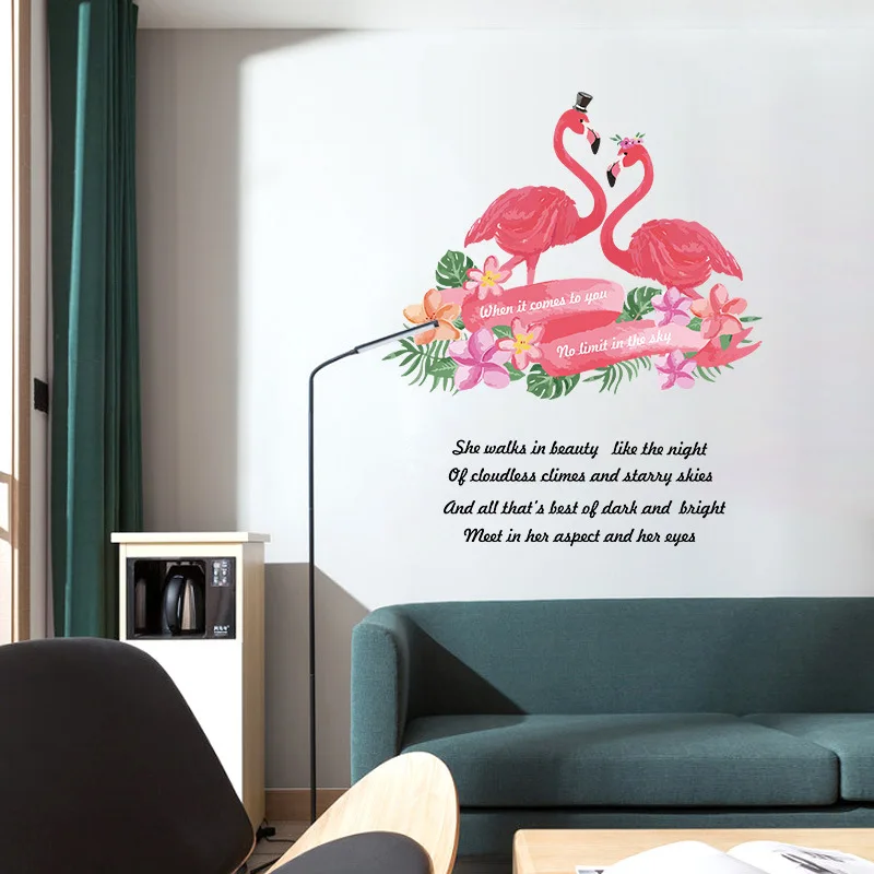 

Romantic flamingo simple European and American background wall warm decoration painting self-adhesive pvc wall sticker
