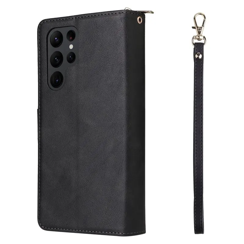 for SAMSUNG Galaxy S23 Ultra Case Wallet, Galaxy S23 Ultra Case for Women Men, Durable PU  Magnetic Flip Lanyard Strap Wristlet