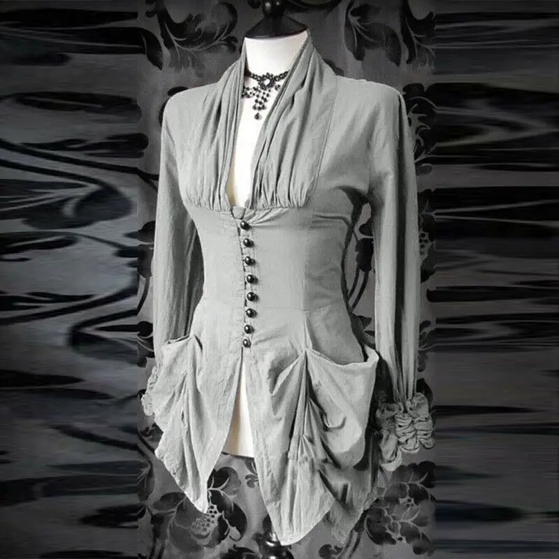 Женская винтажная блузка в стиле стимпанк готический Топ с длинным рукавом и