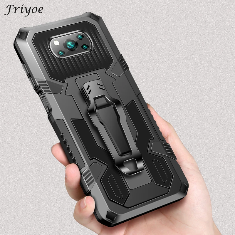 Армированный чехол-накладка для POCO X3 NFC Pro ударопрочный с зажимом ремня и