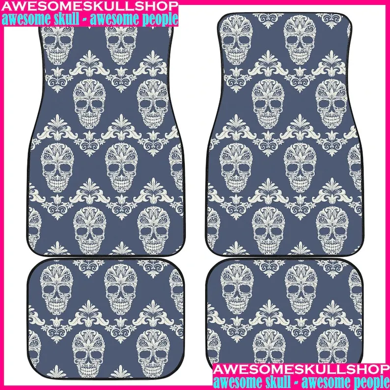

Set 4 pcs Sugar skull day of the dead mexico skull car mat, sugar skull car accessories, skull car protector, skull mat carpet s