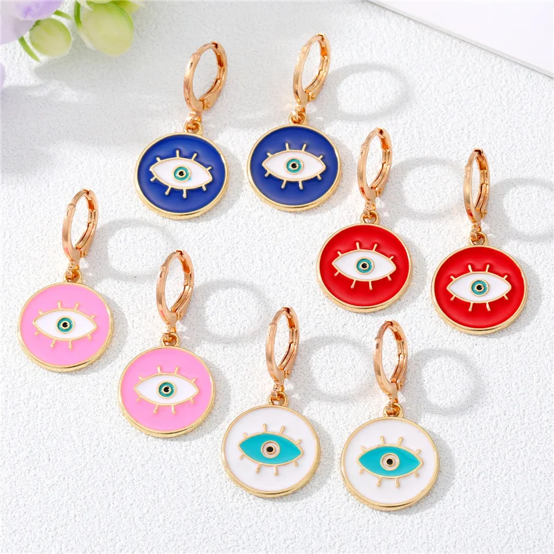 

New Korean Statement Round Earrings For Women Geometric Evil Eye Dangle Drop Earrings Brincos Fashion Jewelry Gift