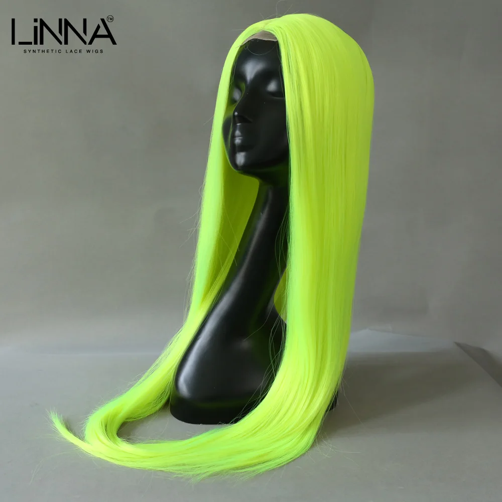 Длинный Синтетический прямой парик LINNA на сетке женский травяного зеленого цвета