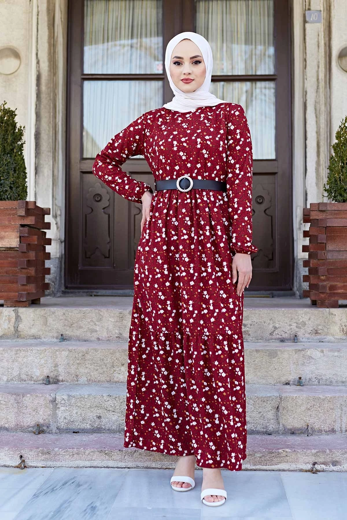 Хрустящее платье Kemerli NY-бордовый зимний осенний сезон 2021 Стандартный головной платок исламский Турция
