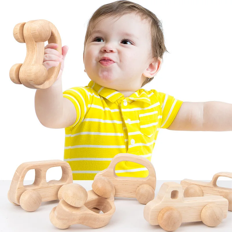 

Wooden Baby Inertia Trolley Log Wood Toddler Toy Car Model Infant Train Holding Catching Hand Muscle Colorless Educational Toy