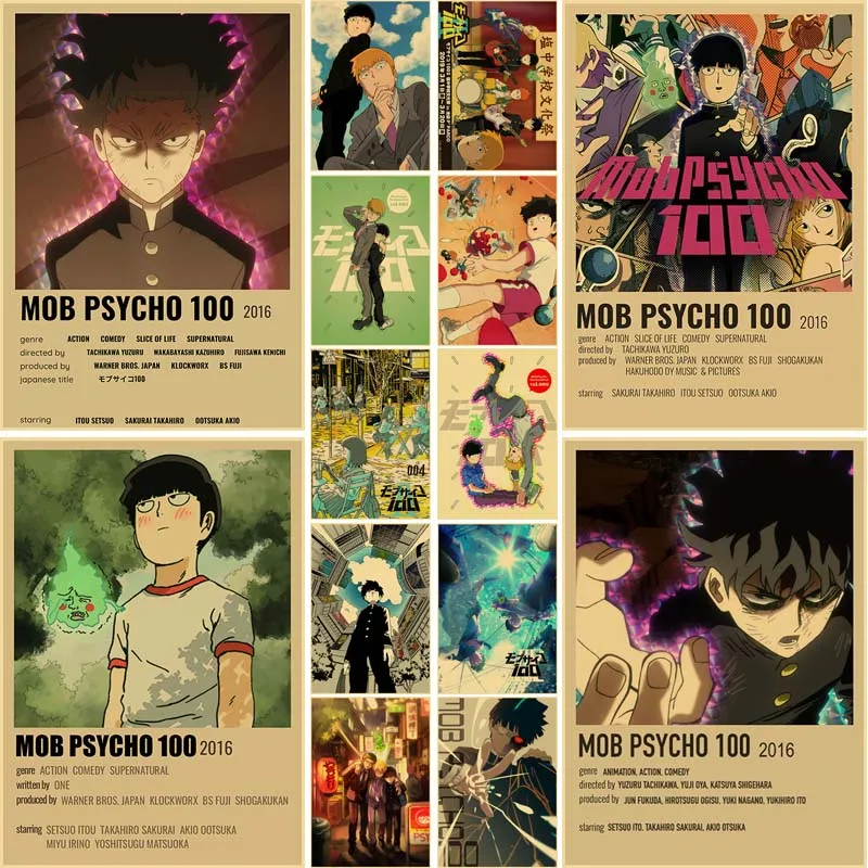 

Vintage Home Decor Manga Mural Kraft Paper Japanese Anime Mob Psycho 100 Posters Living Room Decoration Painting Wall Stickers