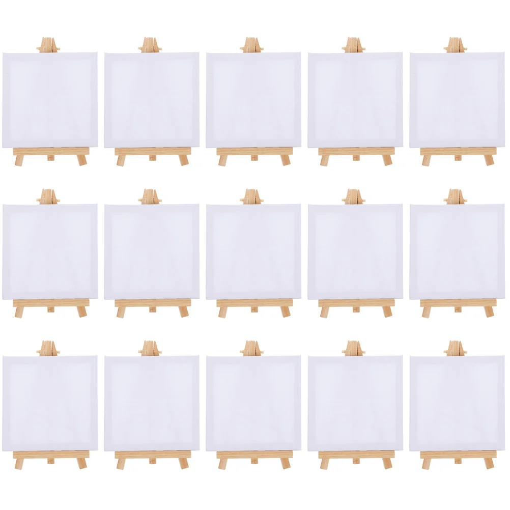 

15 Sets Mini Frame Paint Easel Canvas Painting Canvases Table Top Stand Picture