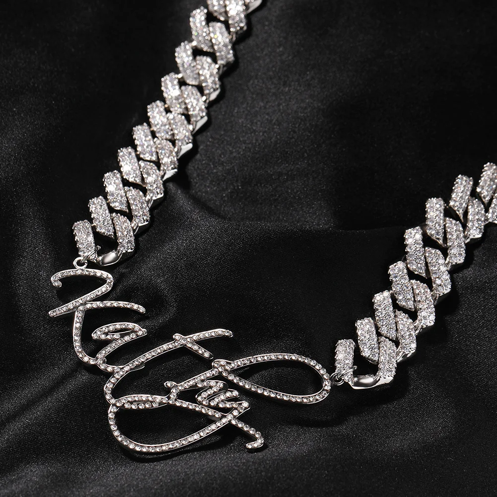 UWIN Custom Name Necklace With 13mm Pave Setting Cuban Chain Personalized Name Choker for Women Fashion Personalized Jewelry