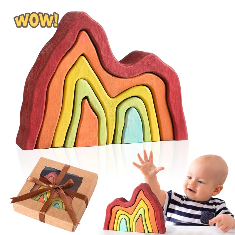 

New DIY Assembled Building Blocks Montessori 3D Wooden Rainbow Blocks Toy Stacked Balance Game Children's Educational Toys Gifts