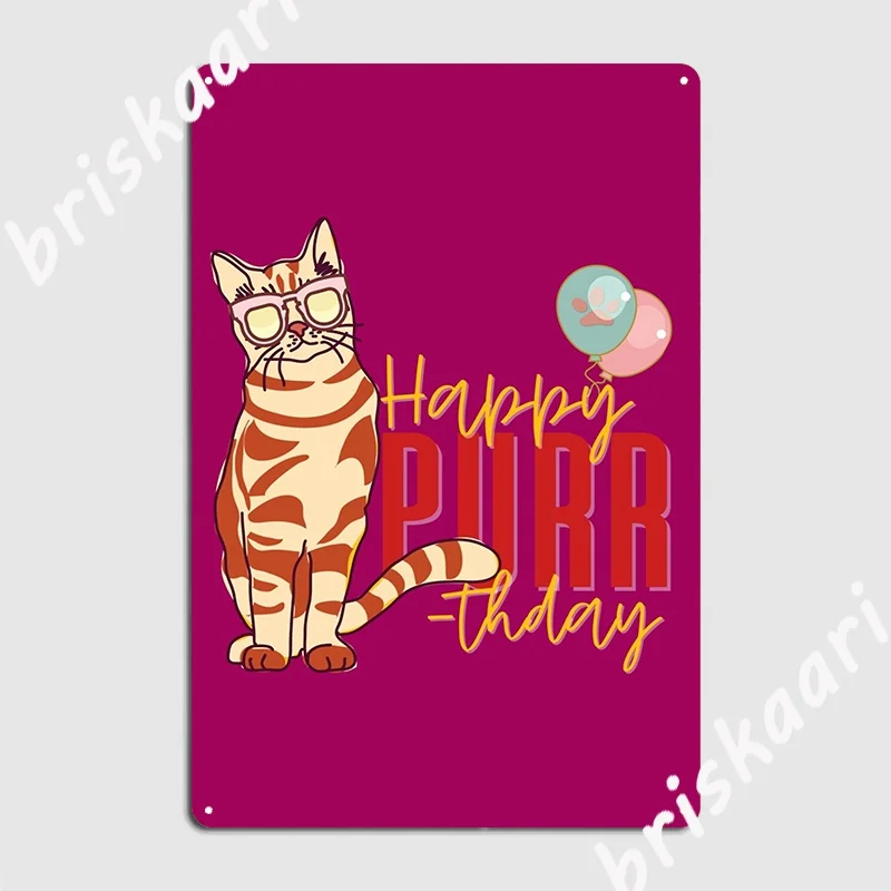 

Металлический плакат Happy Purr Thday на день рождения, украшение для гаража, клуба, кинотеатра, создание оловянного знака, плакат