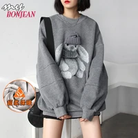2021 women plus size fleece cartoon pullover thick korean loose embroidery women streetwear women kawaii clothes sweatshirt