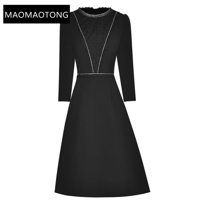 

Dresses For Women 2022 Luxury Designer Elegant O-Neck Long Sleeves Crystal Beading Mesh Patchwork Solid Vintage Short Dresses