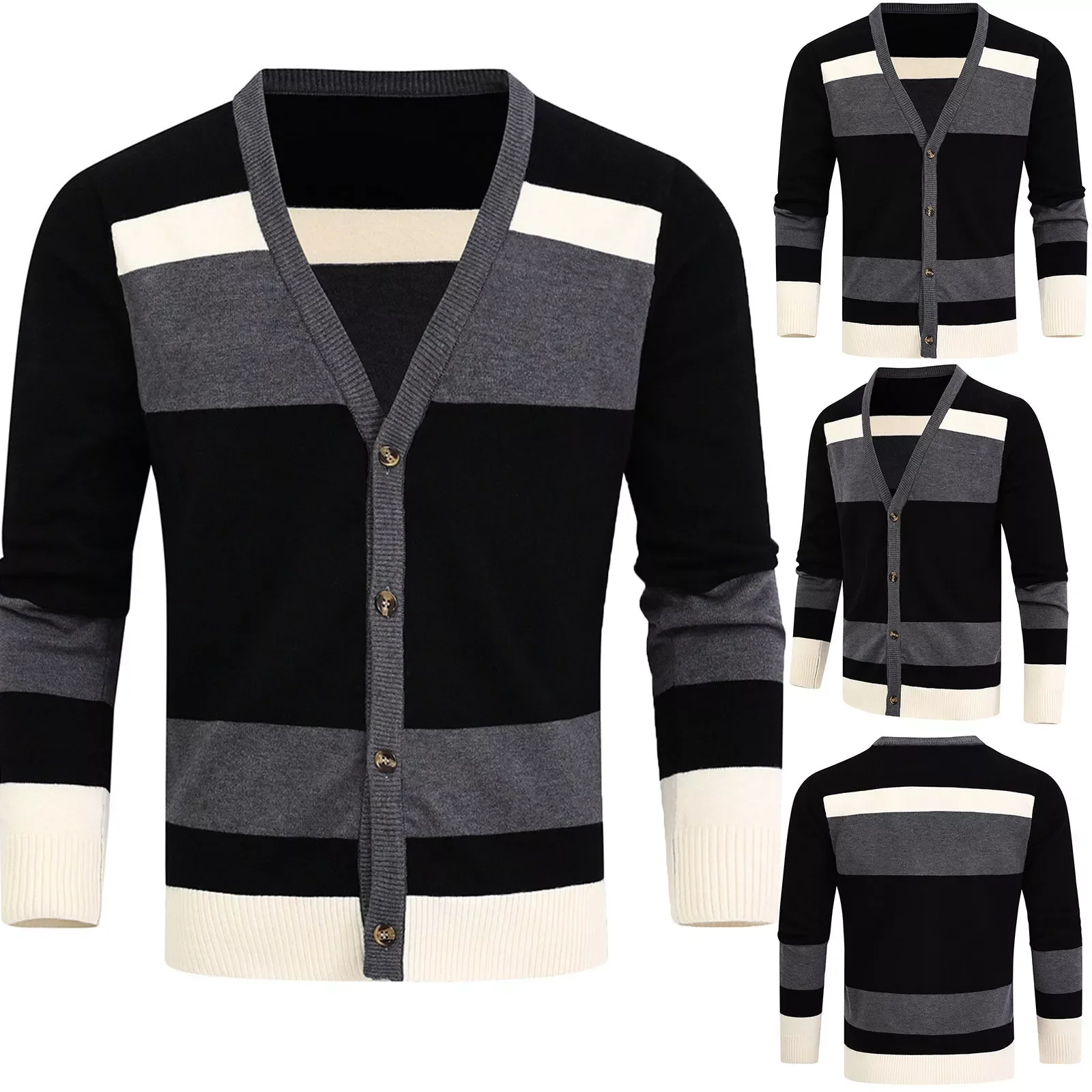 

Мужской кардиган в полоску, с длинным рукавом и V-образным вырезом