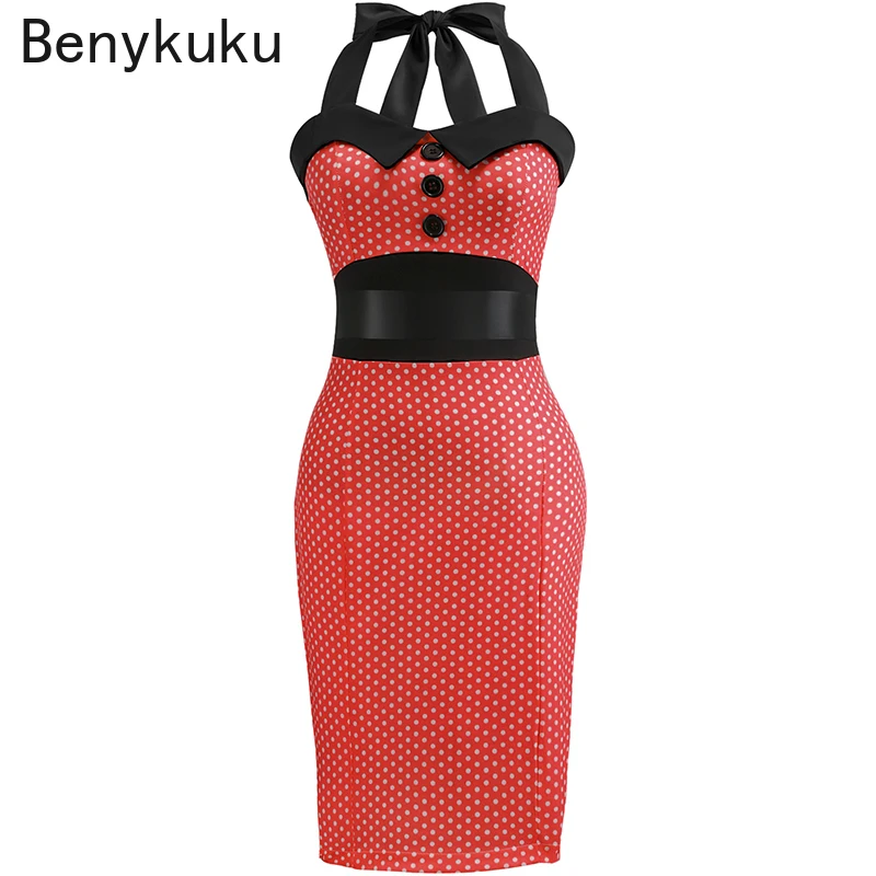 Женское винтажное платье в горошек розовое стиле Одри Хепберн с лямкой на шее