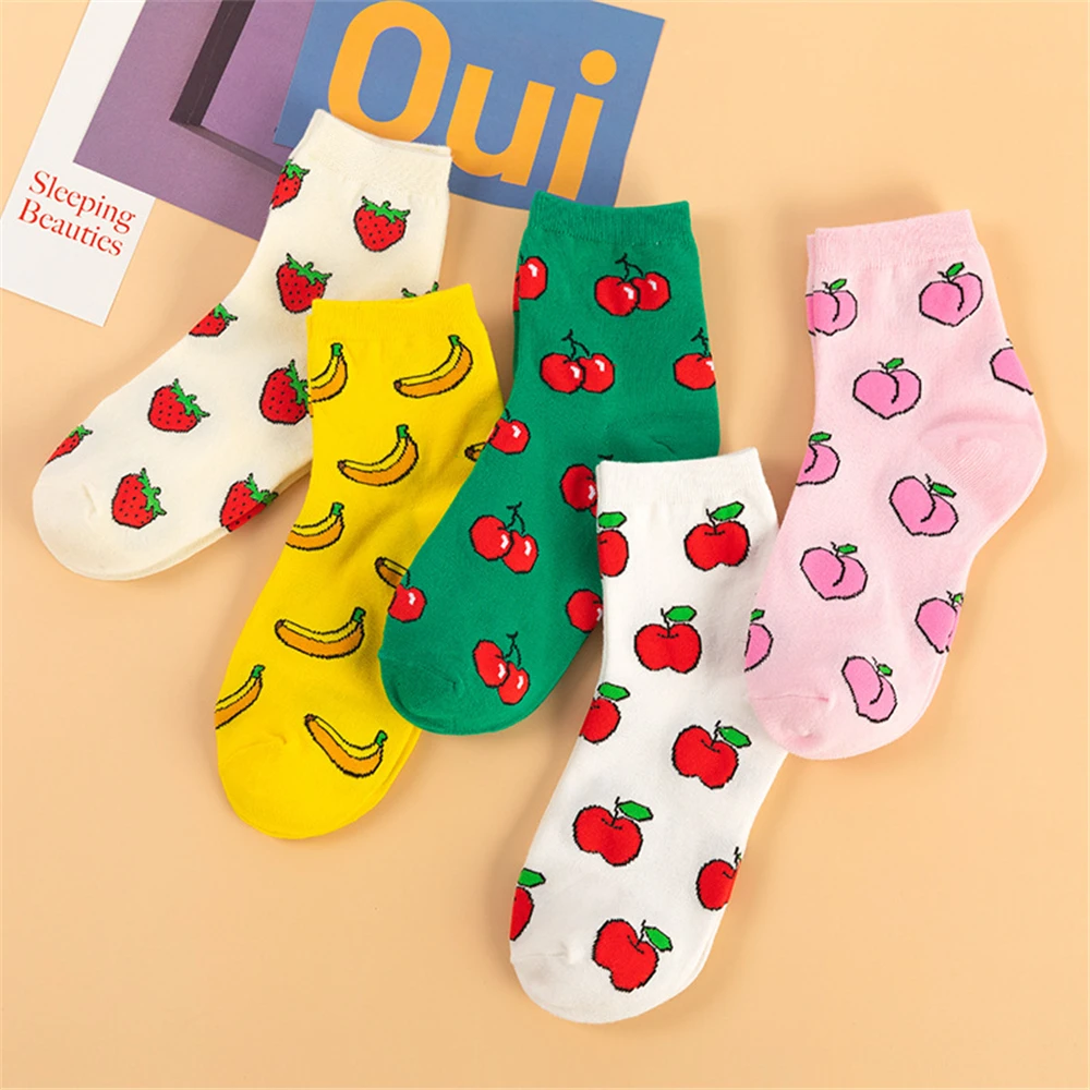 

Creative Funny Cotton Women Socks Happy Fruit Peach Strawberry Banana Cherry Apple Socks Cute Bright Socks Hipster Dropship