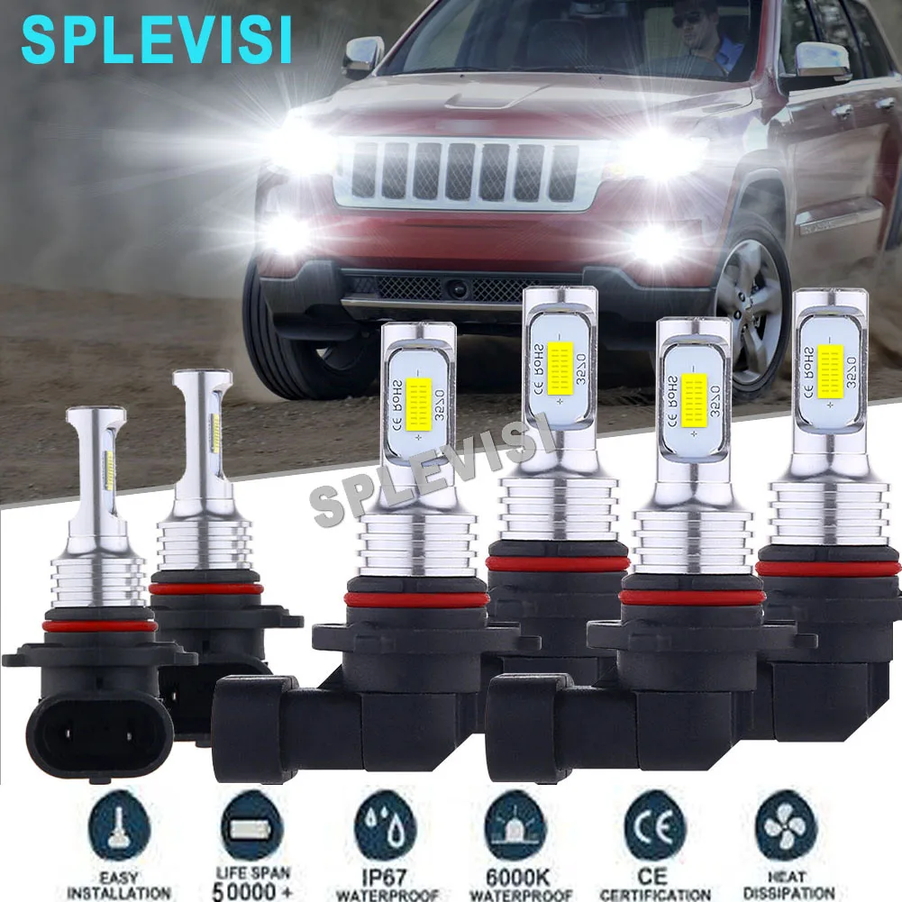 

LED Headlight Fog Light Hi Low Beam Bulbs White Car Lights For Jeep Grand Cherokee 2005-2010 Chrysler 300 2005-2009