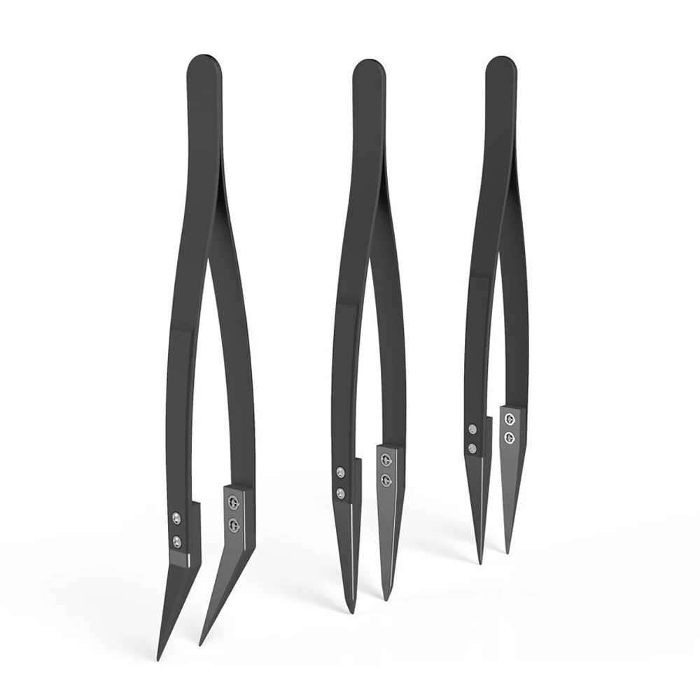 

3Pcs Tweezers Set Anti-static Ceramic Tips Tweezers Precision Insulates Steed Stainlesl Heat Resistant Multi-function Hand Tools