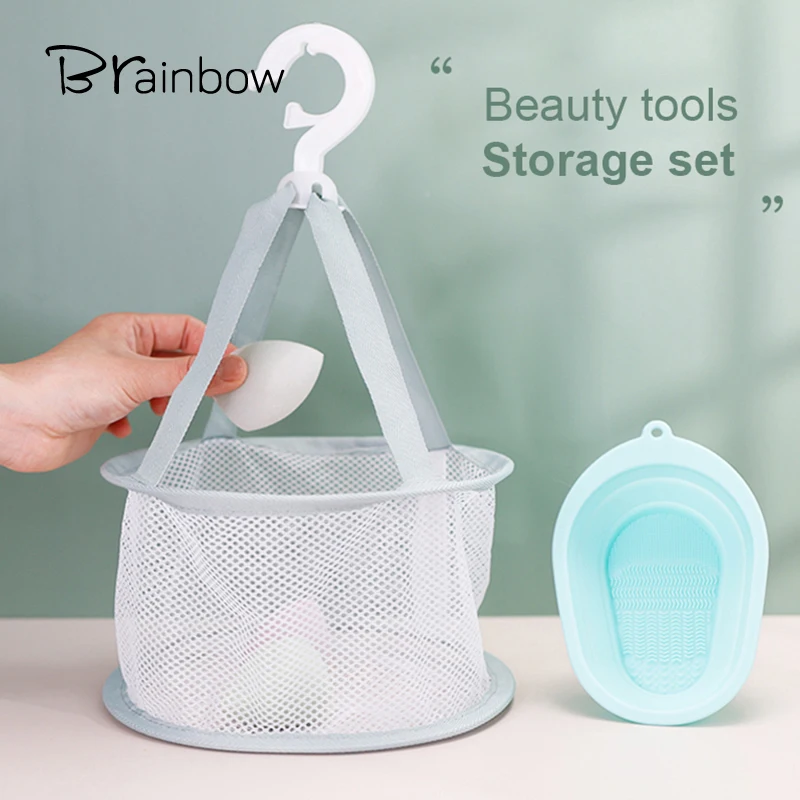 Brainbow Cleaning Combination Set Drying Net Bag For Makeup Egg Powder Puff Makeup Brush Silicone Washing Bowl