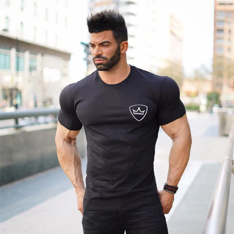 

2022 Summer Men's Short Sleeve O-Neck Sports T-Shirt Stretch Tights Cotton Gym Fitness T-Shirt