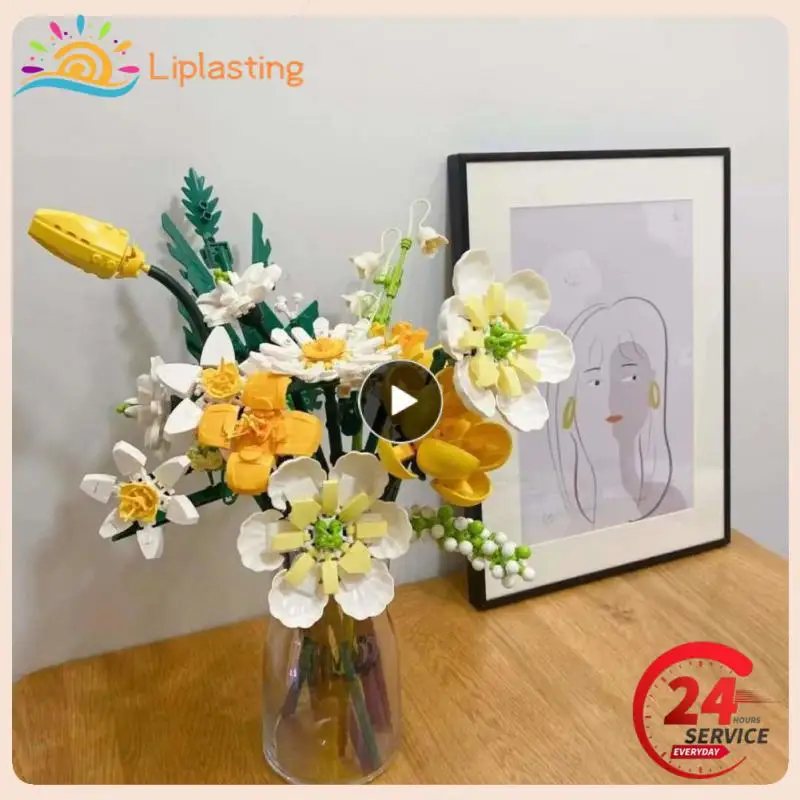 

Romantic Flower Bouquet Building Block Bricks Toy DIY Home Decoration Potted Illustration Puzzle Toy Holiday Gift For Children