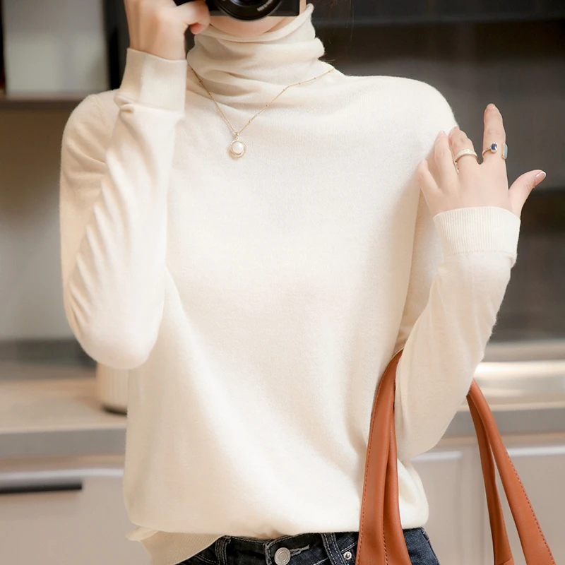 

Thin Undercoat Autumn and Winter New Women's Pile Neck Knitwear Fashion Warmth Versatile Sweater with Stacked Collar